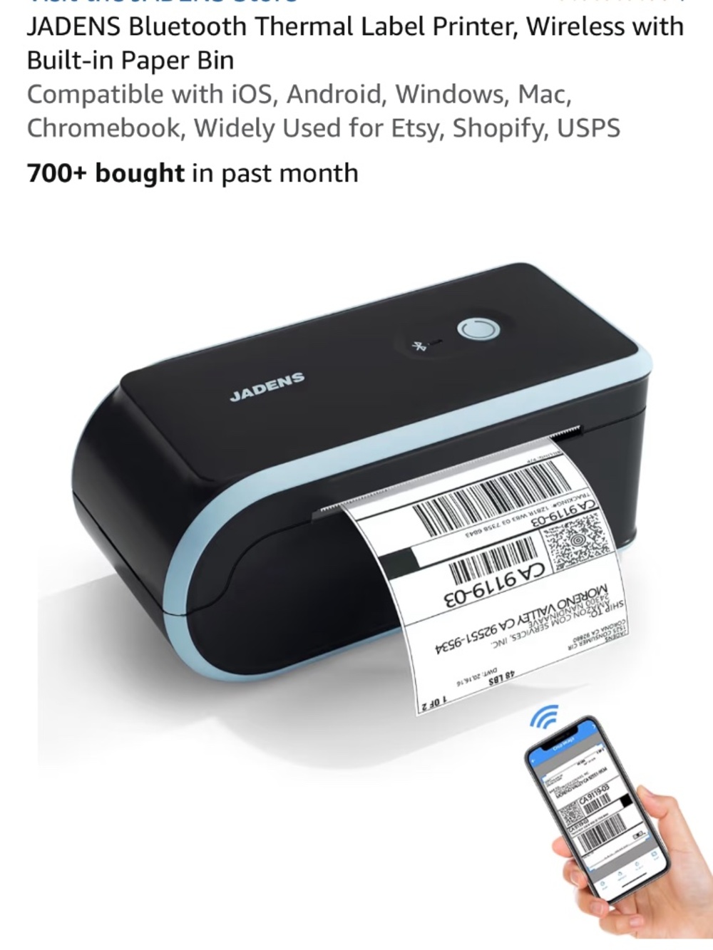 JADENS Bluetooth Thermal Label Printer, NEW - Picture 2 of 12